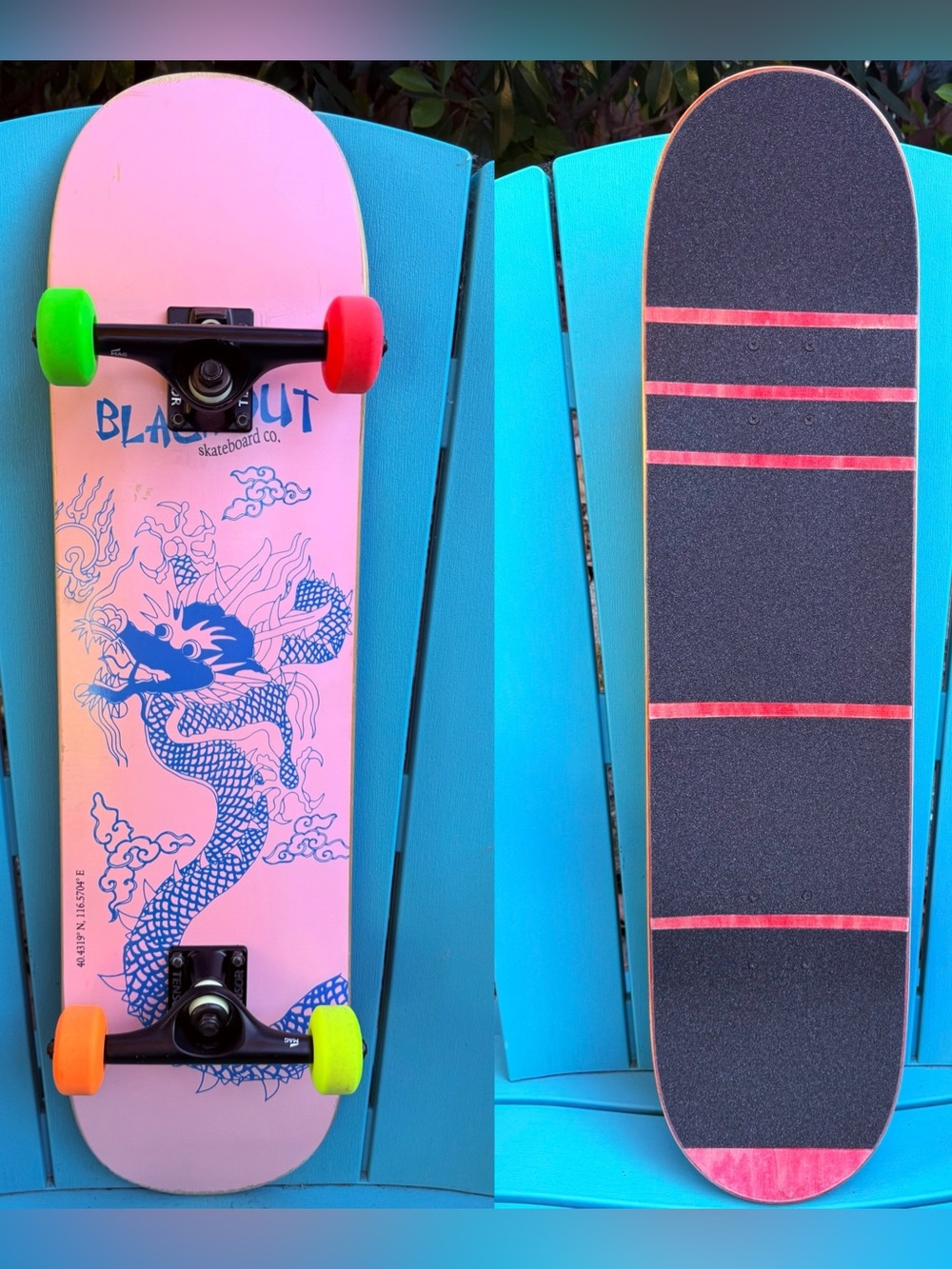 Blackout “Dragon Roll” Complete Skateboard 8.0” x 31.88” Tensor Magnesium Trucks